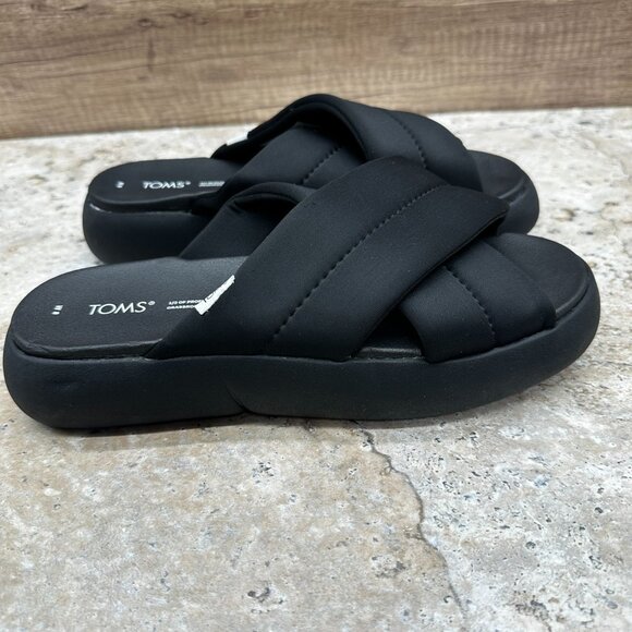 Toms Sandals Womena 8 Black Alpargata Mallow Crossover Quilted Textile Slides - Picture 7 of 10